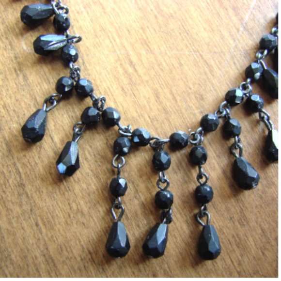 Black Bead Rhinestone Necklace Drop Earring Set Prom Wedding 1928 Jewellery - Picture 5 of 8